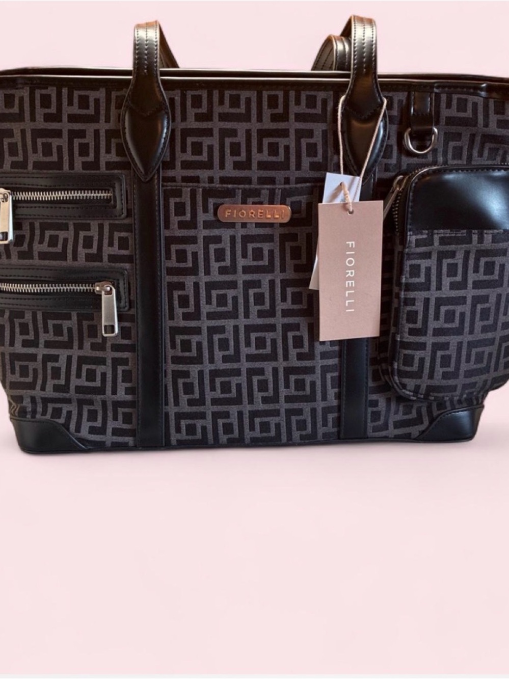 Black & Gray Patterned Shoulder Tote